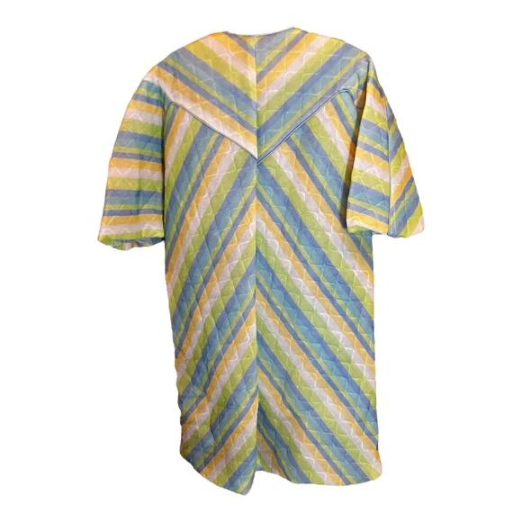 Vintage 60s Quilted Housecoat Robe Pajamas Coat Pastel Striped Leisurewear - Picture 6 of 7